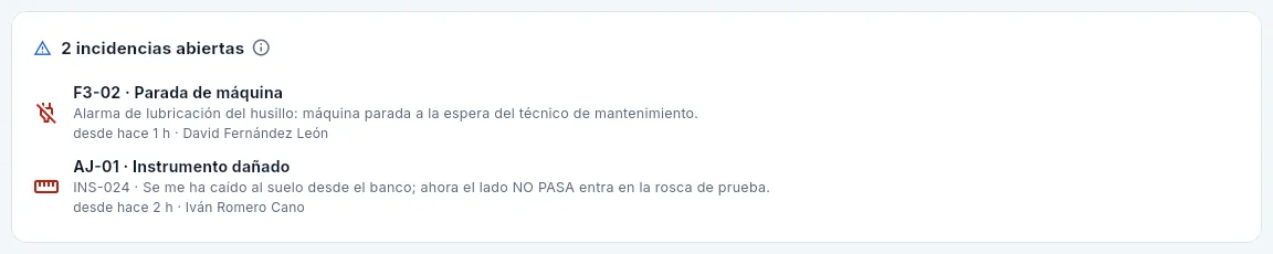 Javier (Dirección) ve las incidencias, pero no las resuelve.