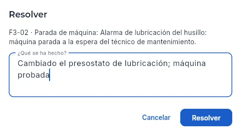 Resolver una incidencia (sin guardar).