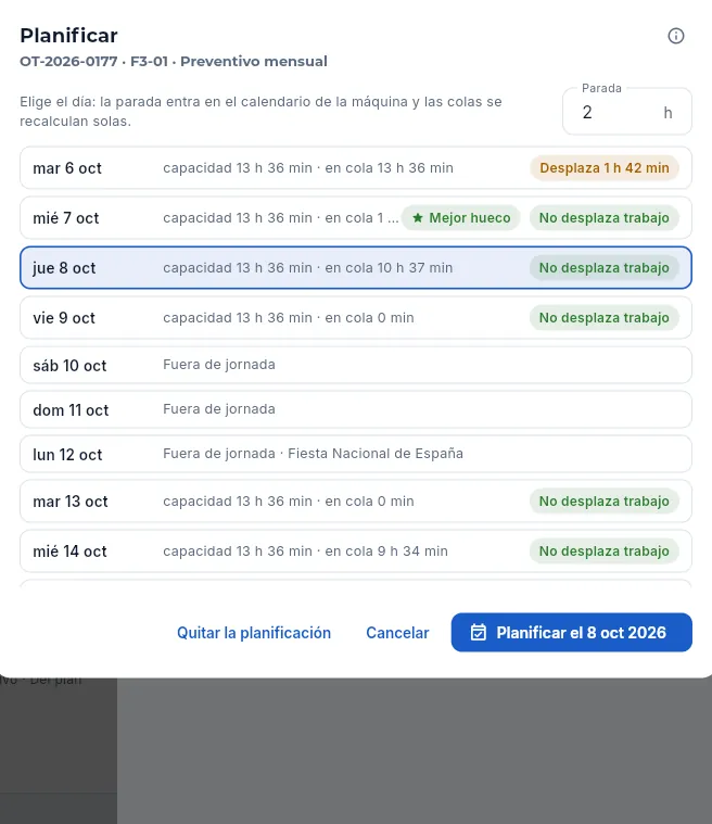 Planificar el preventivo mensual de F3-01 (sin guardar).