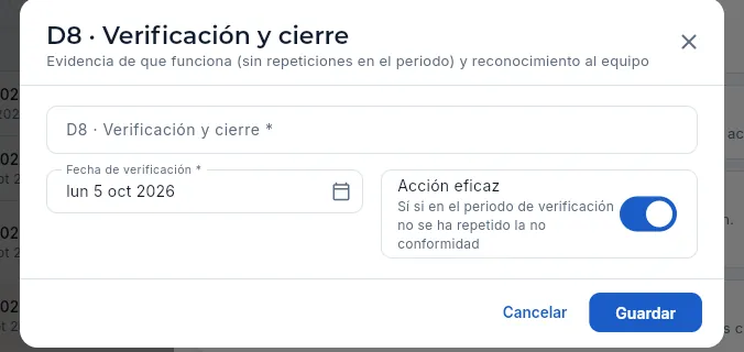 Completar el D8 de una CAPA (sin guardar).