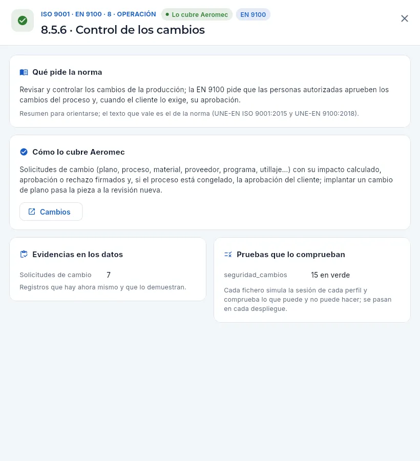 El apartado 8.5.6, control de los cambios.