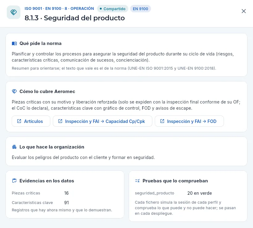 Un apartado compartido: 8.1.3, seguridad del producto.