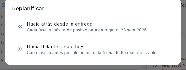 «Replanificar»: hacia atrás o hacia delante.