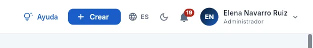 La parte derecha de la barra superior.