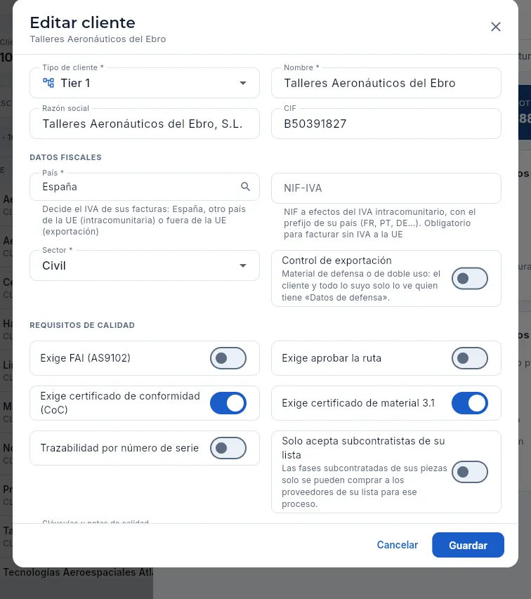 El formulario para editar un cliente.