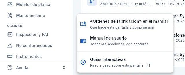 El menú «Ayuda» del pie de la barra lateral.