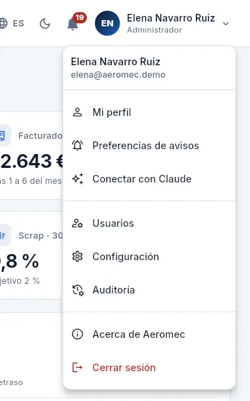 El menú de Elena, administradora.