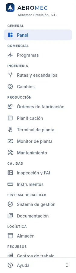 El menú del perfil Jefe de taller.