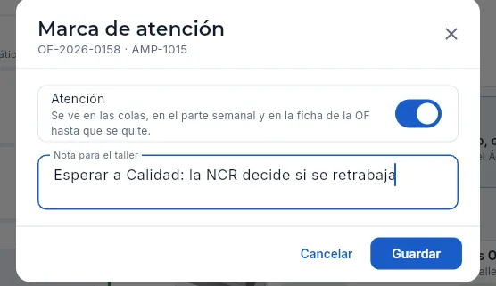 Marcar una fase con atención (sin guardar).