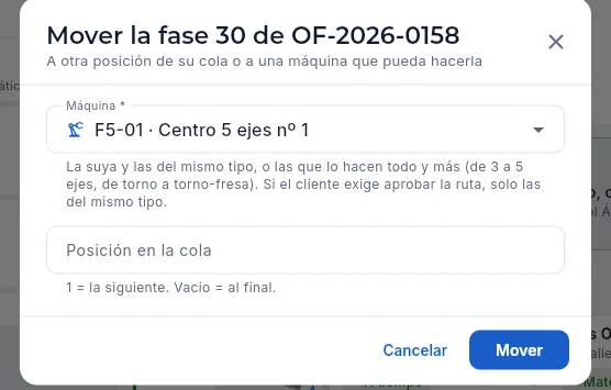 «Mover a…» una fase (sin guardar).