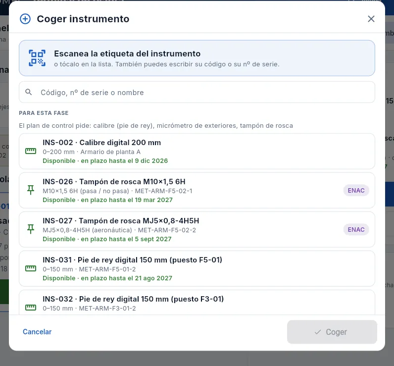 «Coger instrumento» para una fase de F5-02.