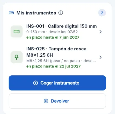 «Mis instrumentos» en el puesto de Rafael.