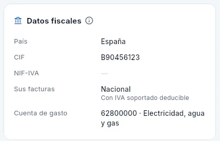 Electricidad Industrial del Aljarafe: un proveedor de gastos generales con su cuenta de gasto.