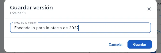 «Guardar versión» con su nota (sin guardar).
