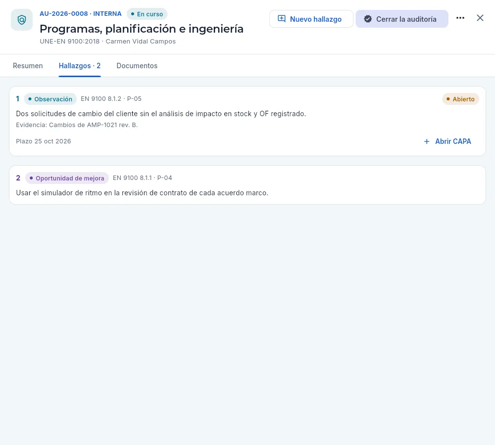 La auditoría interna de programas, en curso → Hallazgos.