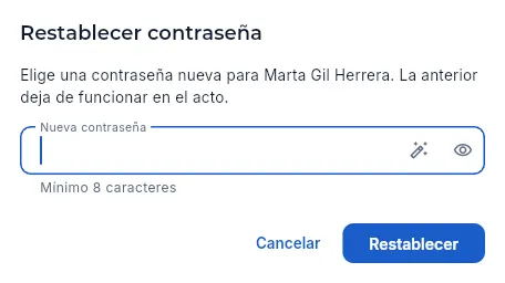 Restablecer la contraseña de un usuario.